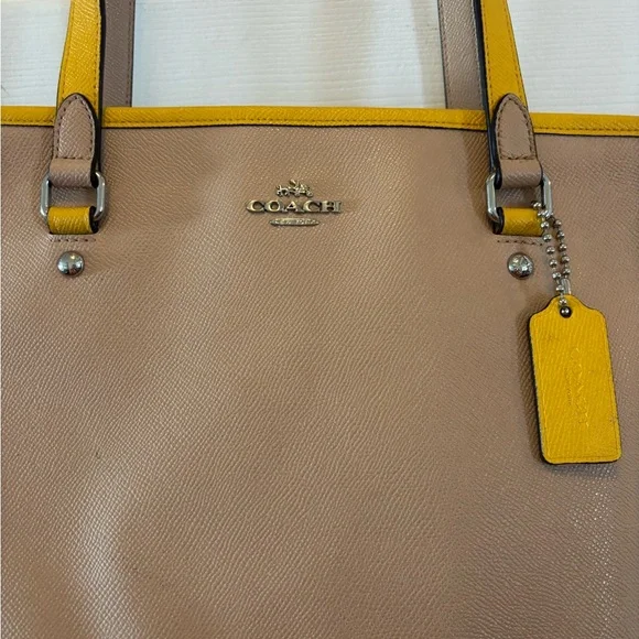 Coach City Tote C1757-F59855 Taupe & Yellow Tote Bag w Matching Wristlet - Picture 7 of 14